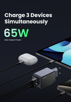 Сетевое зарядное устройство UGREEN X553 Nexode S 65W (2Type-C + USB) 35042 - Space Gray
