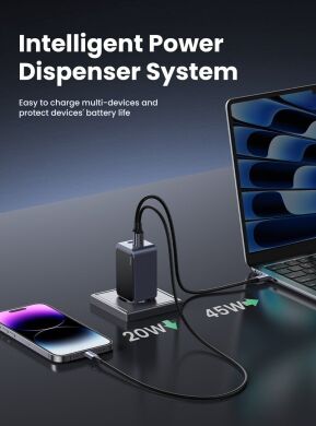 Сетевое зарядное устройство UGREEN X553 Nexode S 65W (2Type-C + USB) 35042 - Space Gray