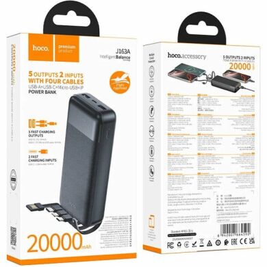 Внешний аккумулятор Hoco J163A 10W (20000mAh) + кабель MicroUSB + Type-C + Lightning + USB - Black