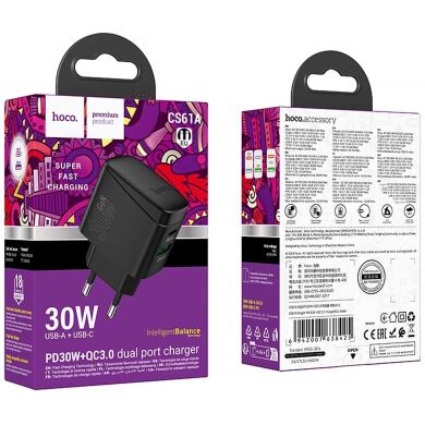 Сетевое зарядное устройство Hoco CS61A PD30W + QC3.0 (USB + Type-C) - Black