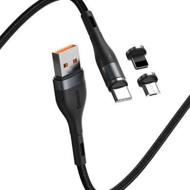 Кабель Baseus Zinc Magnetic USB to Lightning + Micro + Type-C (3A, 1m) CA1T3-AG1 - Gray / Black