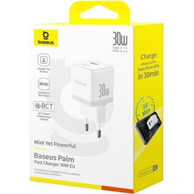 Сетевое зарядное устройство Baseus Palm C+U (30W) P1011160A213-00 - White