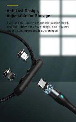 Кабель Baseus Zinc Magnetic USB to Lightning + Micro + Type-C (3A, 1m) CA1T3-AG1 - Gray / Black