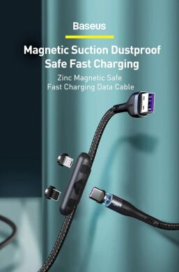 Кабель Baseus Zinc Magnetic USB to Lightning + Micro + Type-C (3A, 1m) CA1T3-AG1 - Gray / Black