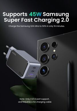 Сетевое зарядное устройство UGREEN X553 Nexode S 65W (2Type-C + USB) 35042 - Space Gray