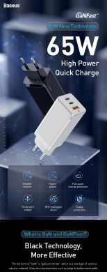 Сетевое зарядное устройство Baseus GaN Quick Travel Charger (65W) CCGAN-B01 - Black