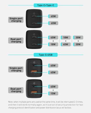 Сетевое зарядное устройство Baseus GaN2 Lite Quick Charger (USB + Type-C, 65W) CCGAN2L-B01 — Black
