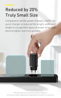 Мережевий зарядний пристрій Baseus GaN2 Lite Quick Charger (USB + Type-C, 65W) CCGAN2L-B01 — Black