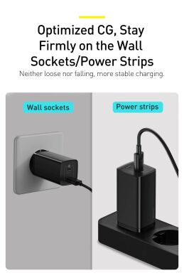 Мережевий зарядний пристрій Baseus GaN2 Lite Quick Charger (USB + Type-C, 65W) CCGAN2L-B01 — Black