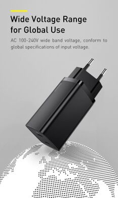 Сетевое зарядное устройство Baseus GaN2 Lite Quick Charger (USB + Type-C, 65W) CCGAN2L-B01 — Black