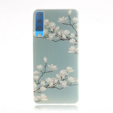 Силиконовый (TPU) чехол Deexe Life Style для Samsung Galaxy A7 2018 (A750) - White Flower