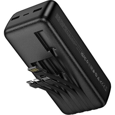 Внешний аккумулятор Hoco J163B 10W (30000mAh) + кабель MicroUSB + Type-C + Lightning + USB - Black