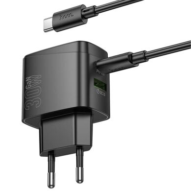 Сетевое зарядное устройство Hoco CS61A PD30W + QC3.0 (USB + Type-C) + кабель Type-C to Type-C - Black