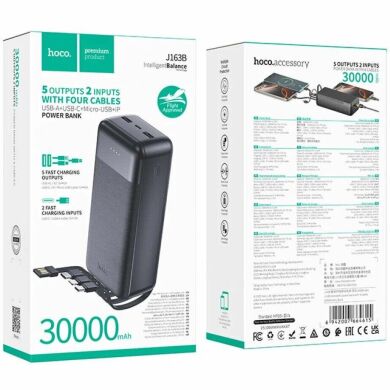 Внешний аккумулятор Hoco J163B 10W (30000mAh) + кабель MicroUSB + Type-C + Lightning + USB - Black