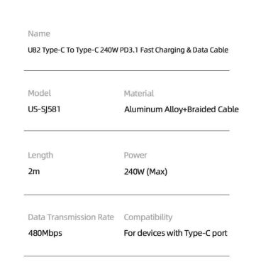 Мережевий зарядний пристрій USAMS US-CC168 140W GaN + кабель Type-C to Type-C (240W) - Black
