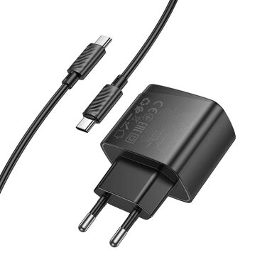 Сетевое зарядное устройство Hoco CS61A PD30W + QC3.0 (USB + Type-C) + кабель Type-C to Type-C - Black