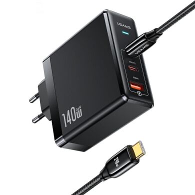 Сетевое зарядное устройство USAMS US-CC168 140W GaN + кабель Type-C to Type-C (240W) - Black