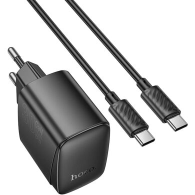 Сетевое зарядное устройство Hoco CS61A PD30W + QC3.0 (USB + Type-C) + кабель Type-C to Type-C - Black