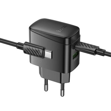 Сетевое зарядное устройство Hoco CS61A PD30W + QC3.0 (USB + Type-C) + кабель Type-C to Type-C - Black