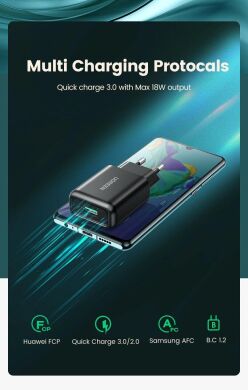 Сетевое зарядное устройство UGREEN CD122 18W QC3.0 USB Fast Charger (3A) - Black
