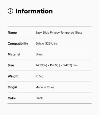 Комплект захисних стекол (2шт) Ringke Easy Slide Privacy для Samsung Galaxy S25 Ultra (S938) 8800274969476
