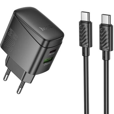 Сетевое зарядное устройство Hoco CS61A PD30W + QC3.0 (USB + Type-C) + кабель Type-C to Type-C - Black