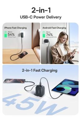 Сетевое зарядное устройство Baseus EnerCore CJ11 2C (45W) + кабель Type-C (E0120G00) - Black