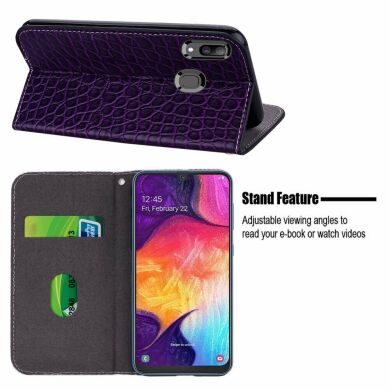 Чохол-книжка Deexe Glittery Crocodile для Samsung Galaxy A30 (A305) / A20 (A205) - Purple