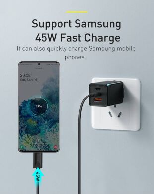Сетевое зарядное устройство Baseus GaN2 Pro Quick Charger (65W) + кабель Type-C (CCGAN2P-B01) - Black