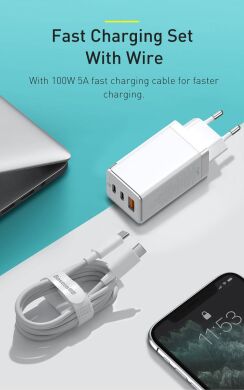 Сетевое зарядное устройство Baseus GaN2 Pro Quick Charger (65W) + кабель Type-C (CCGAN2P-B01) - Black