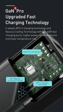 Сетевое зарядное устройство Baseus GaN2 Pro Quick Charger (65W) + кабель Type-C (CCGAN2P-B01) - Black
