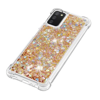 Силиконовый (TPU) чехол Deexe Liquid Glitter для Samsung Galaxy A03s (A037) - Diamond Gold Hearts
