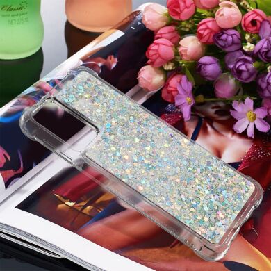 Силиконовый (TPU) чехол Deexe Liquid Glitter для Samsung Galaxy A32 5G (А326) - Silver Hearts