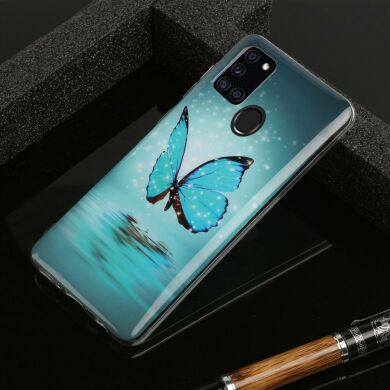Силиконовый (TPU) чехол Deexe LumiCase для Samsung Galaxy A21s (A217) - Blue Butterfly