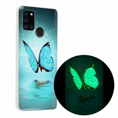 Силиконовый (TPU) чехол Deexe LumiCase для Samsung Galaxy A21s (A217) - Blue Butterfly