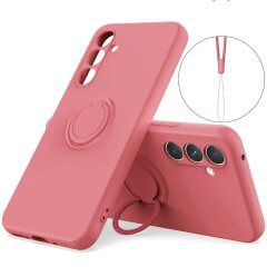 Силіконовий (TPU) чохол з кільцем Deexe Color Shell для Samsung Galaxy S26 FE - Red