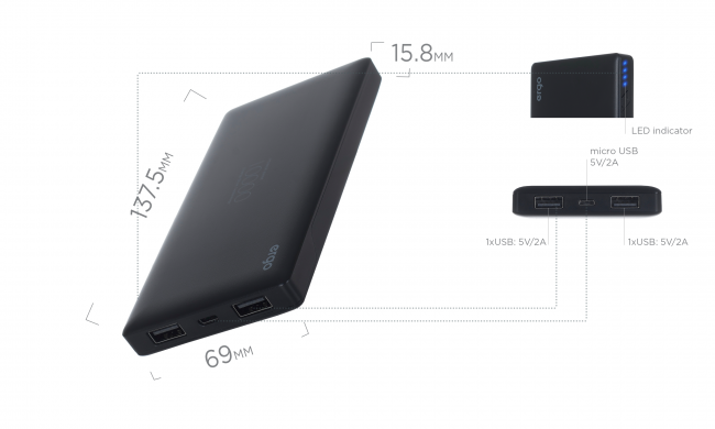 Внешний аккумулятор ERGO LP-83 - 10000 mAh - Black