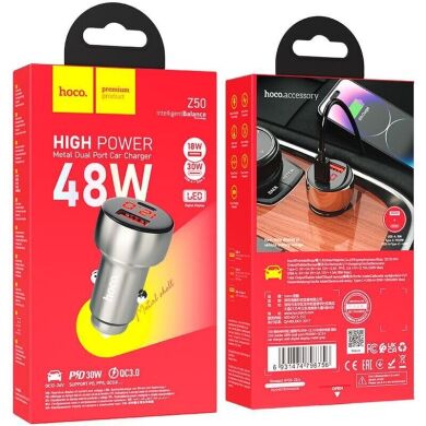 Автомобильное зарядное устройство Hoco Z50 Leader PD30W+QC3.0 - Metal Gray