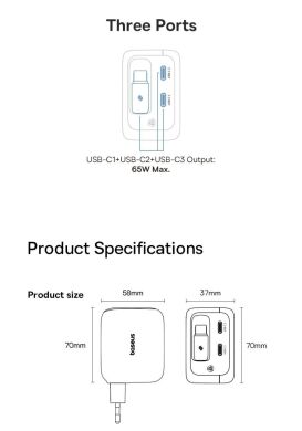 Сетевое зарядное устройство Baseus EnerCore CJ11 3C (67W) + кабель Type-C (E0121E00) - Black