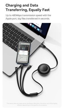 Кабель Baseus Bright Mirror 2 Series 3-in-1 Type-C to MicroUSB+Lightning+Type-C (100W, 1.1m) CAMJ010201 - Black