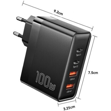 Сетевое зарядное устройство ESSAGER Grace 100W (2Type-C + 2USB) ECT2CA-QYB01-Z - Black