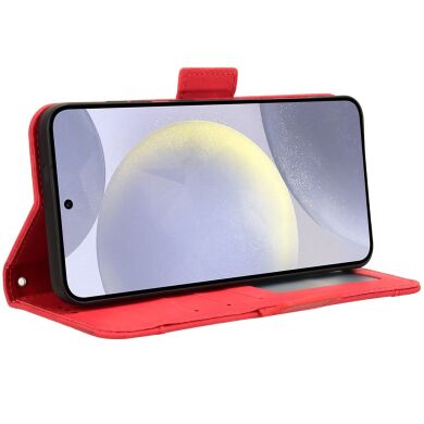 Чехол-книжка с кармашками Deexe Wallet Stand для Samsung Galaxy S26 FE - Red