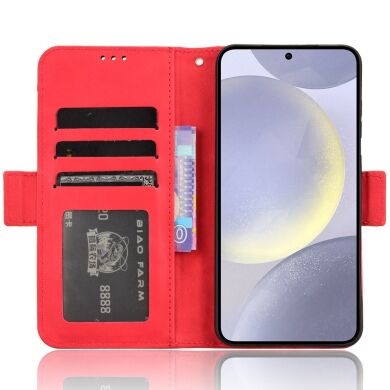Чехол-книжка с кармашками Deexe Wallet Stand для Samsung Galaxy S26 FE - Red