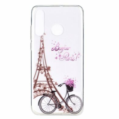 Силиконовый (TPU) чехол Deexe Pretty Glossy для Samsung Galaxy A20s (A207) - Eiffel Tower and Bicycle