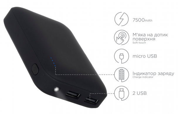 Внешний аккумулятор ERGO LI-07 - 7500 mAh - Black