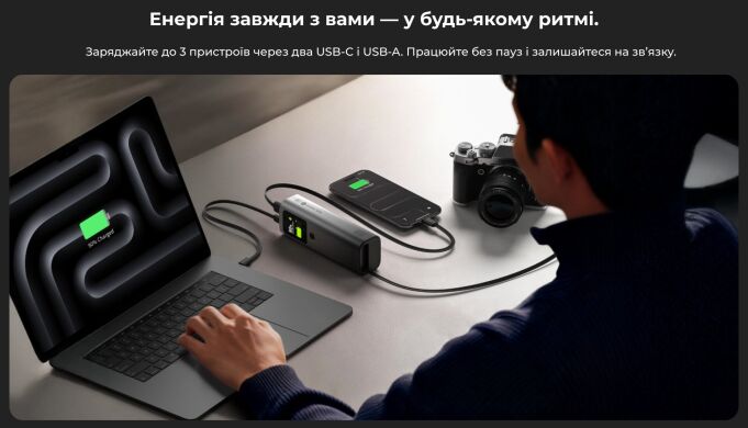 Внешний аккумулятор Sharge Retractable 165 165W (20000mAh) + кабель Type-C - Black