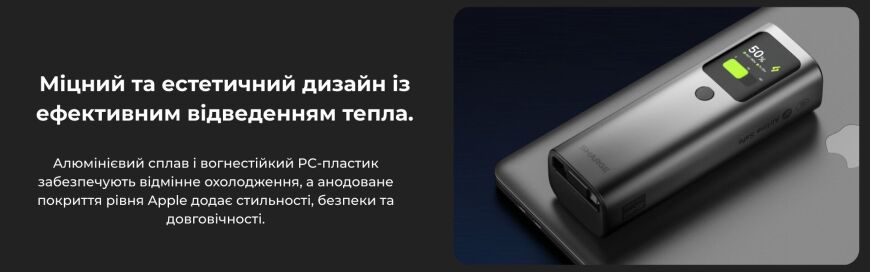 Внешний аккумулятор Sharge Retractable 165 165W (20000mAh) + кабель Type-C - Black
