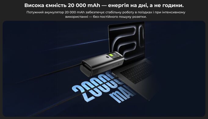 Внешний аккумулятор Sharge Retractable 165 165W (20000mAh) + кабель Type-C - Black