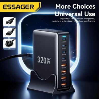 Сетевое зарядное устройство ESSAGER Engine 320W (4Type-C + 4USB) EZC320W-QJB0G-Z - Black