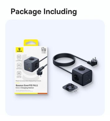 Сетевое зарядное устройство Baseus EnerFill FA11 3AC + 1U + 2C (67W) E00082100123-00 - Black